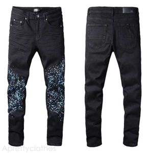 Amirir Jeans Mens Jean расстроенные рваные байкеры Man Luxury Designer Jeans Slim Fit Motorcycle Biker Denim для мужчин Black 319