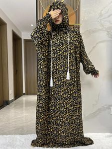 Ethnic Clothing 2024 Ramadan Muslim Two Hats Abaya Dubai Turkey Islam Prayer Clothes Floral Cotton Fabric Dresses Women Dress Kaftan