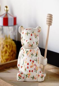 300ml Ceramic Cute Bear Honey Jar With Lid Storage Jar For Kitchen Spoon Home Decor Accessory Kitchen Tools Creative Gifts1596896