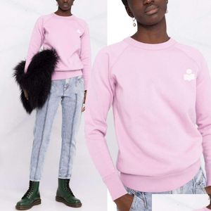 Womens hoodies tröjor designer Isabel Marant 23 t shirt tidigt vår ny är fransk stil liten flocking tryckt raglan ärmar wo dhyqi