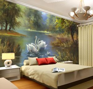 Elegant Swan Lake Wallpaper 3D PO Wallpaper Custom Wall Murals Oljemålning Konst Interiördesign Kid Bedroom Coffee Shop Office 4948844