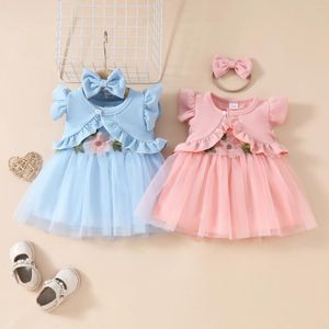 服のセット夏の幼児の女の女の子の春の衣装の袖なしのチュールドレスボタンコートヘッドバンドセット服