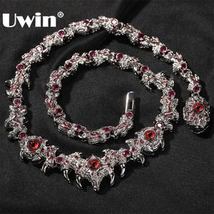 Uwin isad ut Sier Color Red Eyes Chain Halsband Kvinnor Män glada klor kubiska zirkonium Hip Hop -smycken för gåva