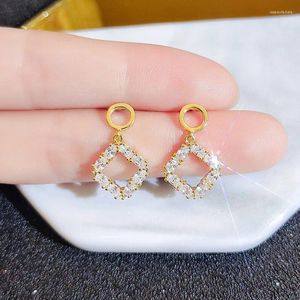 Stud Earrings 14k Gold Real Plated Drop Wedding Bridal Accessories Shine Full Diamond Elegant Women Fine Party Jewelry