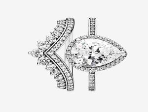925 Sterling Silver Tränenring Ring CZ Diamond Passt Original Box Eheringe Set Ladies Engagement Jewelry7100478