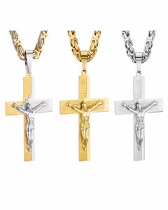 Crucifix Jesus Pendant Necklace Gold Color rostfritt stål Kristi Bibelns smycken byzantinsk kedja gåva för fader6265977