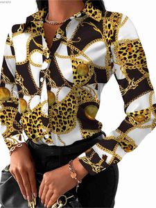 Camicette da donna camicie da donna catena di camicia selvatica alla moda/fiori/lettere/geometrica a maniche lunghe a maniche lunghe Shirtl2405