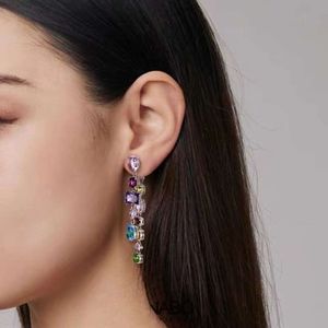 Swarovskis Earring Designer Women Original Quality Luxury Fashion Charm Flowing Colorful Asymmetric Colorful Candy Pink Love Shaped Colorful Crystal Earrings