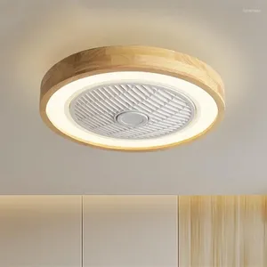 Wood Ceiling Fans APP Remote Control 110V 220V Round Quadrilateral Led Fan Living Bedroom 20Inch Simple Modern Lighting