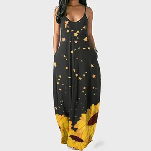 Lässige Kleider sexy Sommerkleid Frauen Sonnenblume Maxi für Lady Robe Beach Long Böhmen Plus Größe Kleidung Frau Vestidos