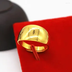 Cluster Rings Real 24K Gold Star Face Ring For Women Men Fine Jewelry Super Wide DomineeringPure Luxury Wedding Gifts