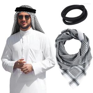 Berets Men Arab Shemagh Keffiyeh Scarf Muslim Turban Middle East Desert Hijab Head Wrap With Aqel Rope Costume 138cm