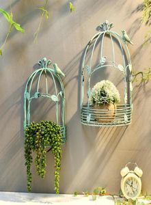 Vintage American Country Wall Hanging Metal Wire Iron Half Bird Cage Flower Pot Garden Decoration LJ2012221430139