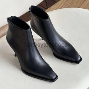 The Row Kitten New TR New Boots ins Heel French Short Womens Versatile Genuine Leather Back Zipper Heel Elastic Boots