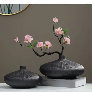 花瓶中国の禅セラミック花瓶手芸の装飾黒いクラックフラワーアレンジメントホームアクセサリー