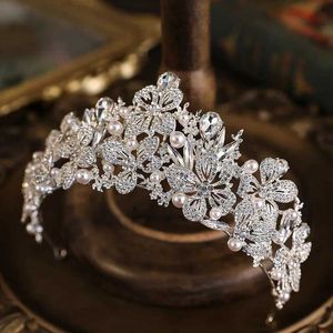 Tiaras Neuankömmlinge Luxus Perlenkristall Tiara für Frauen Hochzeit Mädchen Party Elegante Geschenk Schmetterling Kron Haar Dress Accessoires