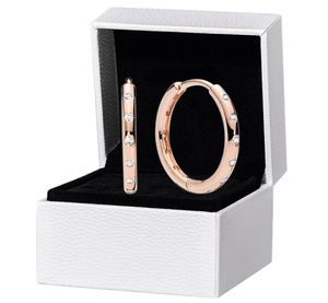 18K Rose Gold Circle Hoop Earring Original Box Set för Authentic 925 Silver Women Wedding Full CZ Diamond Earrings4336181