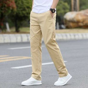 Men's Pants Mens slim fit casual pants lightweight classic straight summer cotton stretch jogger solid color khaki mens Q240429