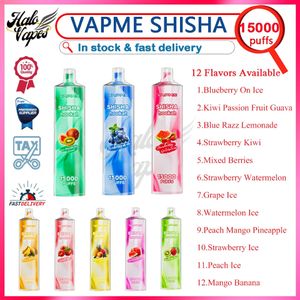 100% Original VAPME SHISHA 15000 Puff Disposable E Cigarettes 25ml Pre-filled Pod 0% 2% Level 650mAh Rechargeable Battery 12 Flavors Available Puffs 15k Vape Pen