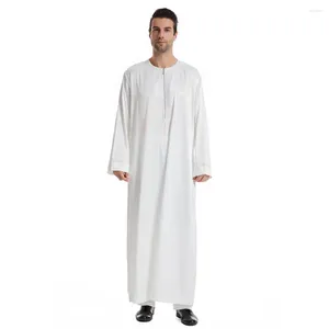Etnik Giyim Beyaz Müslüman Erkekler Çoruk Uzun Kollu Ön Fermuar Maxi Jubba Thobe Ramazan Eid İslami Dua Abayas Abaya Elbise Kostümleri