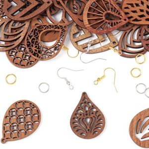 Stud Earrings DIY Jewelry Earring Making Kit Including Walnut Wood Laser Cut Pendants Brass Hooks & Open Jump Rings For