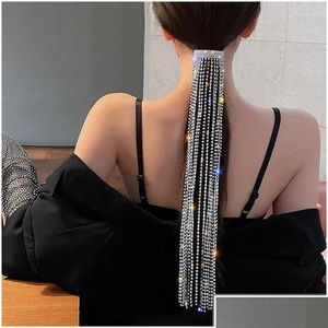 Hårklämmor Barrettes Hårklipp Barrettes Luxury Shine Fl Rhinestone Hairpins For Women Bijoux Long Tassel Crystal Accessories Bride DHWHV