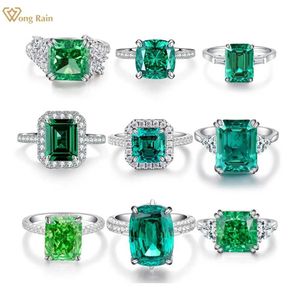 Band Rings Wong Rain 100% 925 SterlSilver Crushed Ice Cut Emerald High Carbon Diamond Gemstone Engagement Fine Jewelry Women RGift J240429