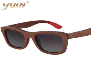 Sunglasses Handmade Brown Skateboard Men Wooden Eyewear Women Polarized Mirror Vintage Square Goggle Design14139286