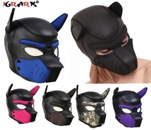 Máscaras de festa filhotes filhotes brincar com capuz de cachorro acolchoado Role de borracha de borracha Cosplay Full Head Ears Halloween Sex Toy para casais 2205206756548