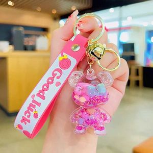 Keychains Lanyards Cute astronaut keychain space capsule lava lamp oil filled bear keychain gift pendant couple bag charm accessories Q240429