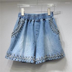 Women's Jeans Girls Pants 2024 Summer Shorts Heavy Industry Loose Diamond High Waist Wide-Leg Denim Short Jean