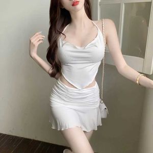 Set New lingerie set womens two-piece short skirt backless exotic nightclub dress Babydoll clothing Q240429