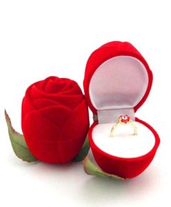 Red Rose Ring Box Personlig sammet bröllop originalitet presentförpackning Föreslå alla hjärtans engagemangsmycken ring8361192