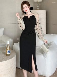 Abiti casual Spring Autumn Style Work Dress Long Pencil Domande donne abiti da donna Vintage Dot Slim Flet Midi Abet Femme Mujer Vestidos