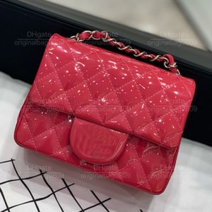 12a 1: 1 Bolsas de designer de qualidade espelho superior Rose Rose Patent Leather Diamond Texture Design 17cm saindo sacos de corrente de luxo femininos casuais com caixa original.