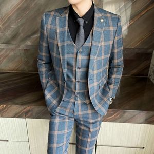 Coat Vest Pants Mens Fashion Boutique Stripes Wedding Suit Three Pieces Set Male Business Casual Blazers Jacket Trousers 240430