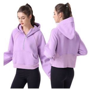 Scuba Sweater الخريف والشتاء اليوغا هوديي بالإضافة إلى سترات سماكة المخملية هوديس الرياضة نصف سحاب تيري المصممين سترة ملابس فضفاضة فضفاضة