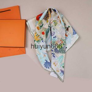 Designer Scarves Luxury women Qizhen Paradise H Silk Twill 18Mm 90 Square Scarf Double sided Same Color Mulberry Silk Mounted Scarf