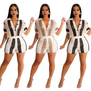 Damskie dresy 2PCS Kobiety Top Karcien Suit Dlen Out Out Lapel Single-Elaster High Elastic Slim Fit Lady Casual Beach Outfit