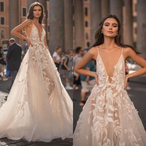 Spaghetti Bride For Line Berta Dresses A V Neck Backless Wedding Dress Vestidos De Novia Lace Appliques Designer Bridal Gowns estidos ppliques signer