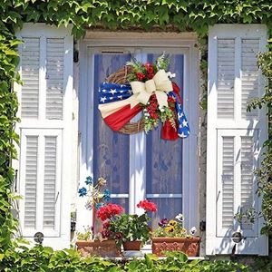 Decorative Flowers 45cm Wreath For Patriotic Independence Day And Jul 4th Home Decorations Red White Blue Artificial Beach Wreaths Front