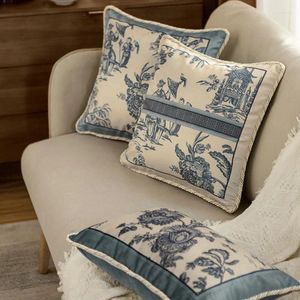 Kissenblaues Porzellan Retro Chinesische Samtfall Luxus französische dekorative Abdeckung für Sofa Stuhl Wohndekorationen