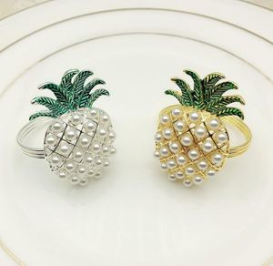 İnciler ile Altın Gümüş Ananas Düğün Tatil Dekorasyonu Aile Mum Temsilci Akşam Yemeği Peçete Tutucu 24 PCS7131026