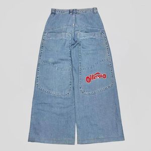 Jeans feminina Carta impressa a tendência retro harajuku solteira tendência y2k Rua casual casual Hip-Hop High Wide perna larga calça reta