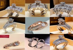 Boho Female Diamond White Round Ring Set Brand Brand Luxury Promise 925 Silver Engagement Ring Vintage Bridal Wedding Praves for Women9596922