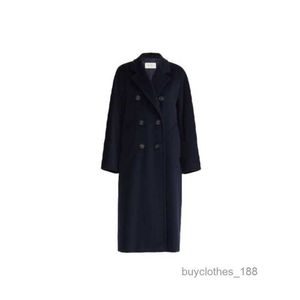 Women's Coat Cashmere Coat Designer Fashion Coat 101801 Classic Double-sided Woolen Loose Breasted Coat Blue Maxmaras