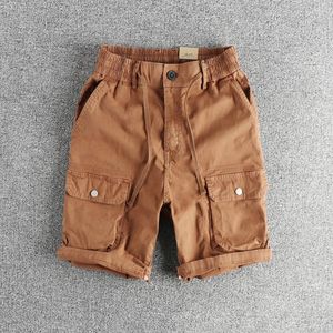 Men's Shorts Summer American Retro Wash To Do Old Cargo Casual Men Multi-pocket Design Trend Five Quarter Pants