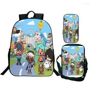 Backpack Toca Life World 3D Prind ombro de ombro lápis Case3pcs Game de desenho animado Rucksack School School Boy Girl Girl Mochila