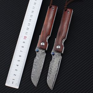 Tunafire VG-10 Steel Core Damaskus (76 lager) Foldkniv Natural Ebony/Gul sandelträhandtag med kullager