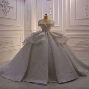 TOUNNINGBRIDE 2024 CHARMING GHINY Sweetheart Neck Pets Up Ball Shine Wedding Dress White Off the Shoulder Tiersed Princess Bridal Gown 0431